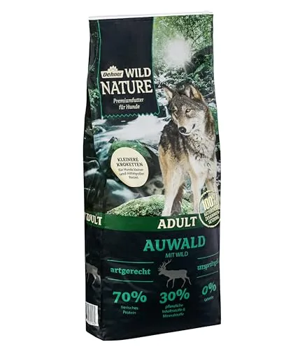 Dehner Wild Nature Trockenfutter Auwald Kleine Krokette Adult, Wild - Hundefutter mit 70% Fleischanteil, ideal für kleine Hunde – artgerecht, glutenfrei und unterstützt die Verdauung durch prebiotische Inhaltsstoffe.