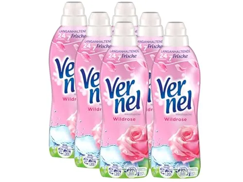 VERNEL Wildrose Weichspüler 6x 39 WL (234 Waschladungen), Wäscheduft für 24 Stunden & 7 Tage langanhaltende Frische mit einzigartiger Duft-Technologie, recycelbare Flasche