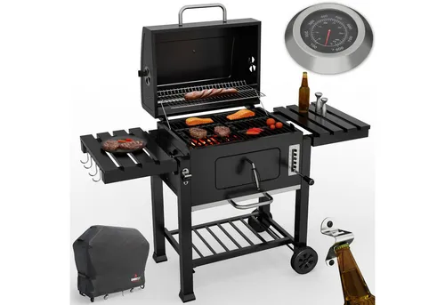 Holzkohlegrill XXL mit Thermometer und Flaschenöffner