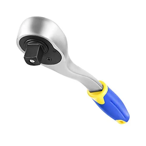 S&R Umschaltknarre 1/2', CrV-Stahl, umschaltbare Ratsche für Links- und Rechtsanzug, angewinkelter 2-Komponenten-Griff, Vierkantabtrieb, Hebelratsche 45 Zähne, Betätigungswinkel 8°