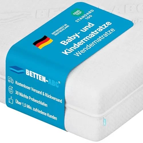 Betten-ABC Junior-Duo – Wendematratze für Babys & Kleinkinder - Matratze mit Rundum-Trittkante, atmungsaktiv und schadstoffgeprüft für ein gesundes Schlafklima. Ideal für die Bedürfnisse von Babys und Kleinkindern.