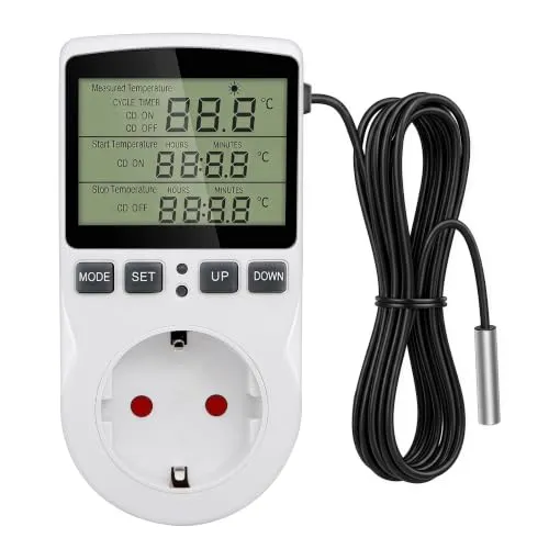 Digitaler Temperaturregler Steckdose 230V Digital Thermostat Steckdose | mit Fühler Zeitschaltuhr , Heizung Kühlung Temperaturschalter für Gewächshaus, Kühlschrank, Heizdecke, Wassertank