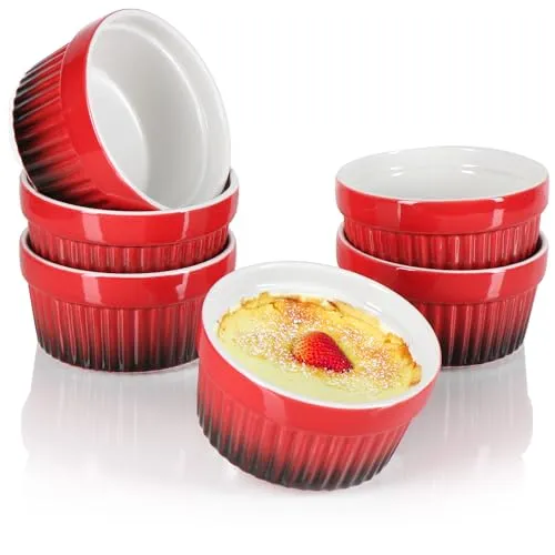 com-four® 6x Ragout Fin Schale - Ofenfeste Förmchen in rot - Creme Brulee Schälchen - Dessertschale mit je 185 ml