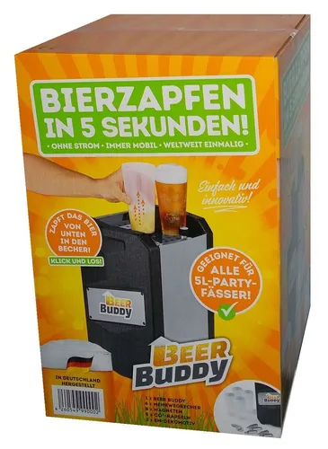 Bottoms Up Beer Bierzapfanlage Beer Buddy für 5L Bierfässer - Zapfanlage für 5L Bierfässer, ideal für Gartenpartys und Outdoor-Events, inklusive 4 Bechern für den perfekten Genuss.