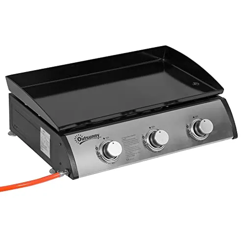 Outsunny Gasgrill aus Edelstahl, 3 Brenner, 9 kW, antihaftbeschichtet, große Grillfläche, 61 x 35,5 cm