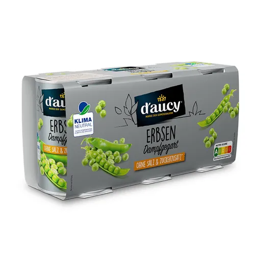 d'aucy Erbsen - 100 % ohne Zusätze, klimaneutral, 1 Pack = 3 x 110 g Dose