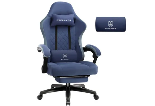GTPLAYER Gaming Stuhl Stoff mit Fußstütze, ergonomischer Drehstuhl für Gamer - Ergonomischer Gaming Stuhl mit Taschenfederkissen und 150 kg Tragkraft. Der atmungsaktive Tech-Stoff sorgt für Komfort und Temperaturausgleich. Ideal für stundenlanges Spielen oder Arbeiten – mit verstellbarer Rückenlehne und Fußstütze.