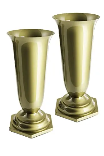 Tymar Grabvase, 2er-Pack, Friedhofsvase mit Sockel, Grabschmuck, Vase für Grab, Kunststoff (Gold, ø 15,5 cm)