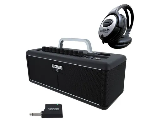 Boss Katana Air Gitarren-Verstärker - Kabelloser Modeling Gitarrenverstärker mit 5 Verstärker-Modellen, 50 Boss-Effekten und Bluetooth-Streaming. Ideal für zuhause und unterwegs, mit beeindruckendem Stereo-Sound und integrierten Funksender.