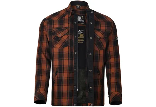 Bores Motorradjacke Lumberjack in Orange/Schwarz für Herren - Atmungsaktives und winddichtes Jacken-Hemd aus hochwertigem Materialmix, ideal für sportliche Aktivitäten und den Alltag. Stylisches Design in Orange und Gelb, Größe S.