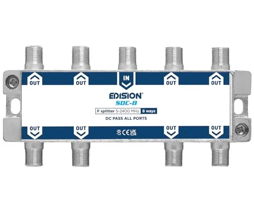 EDISION SDC-8 SAT-Verteiler Splitter 8-Fach geignet für TV, Satellit, Kabel-Fernseher, Radio, Unicable, Frequenzbereich 5-2400Mhz, DVB-S2, DVB-T2, DVB-C, DC Durchgang, 8-Wege