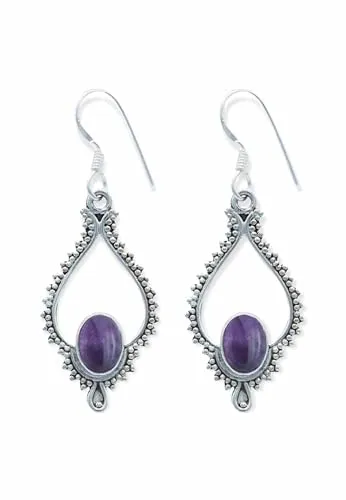 Ohrringe 925 Silber Amethyst lila Stein Edelstein Ohrhänger echt Silber Damen Sterling Silber Hänger Geschenk (MOH-082-01)
