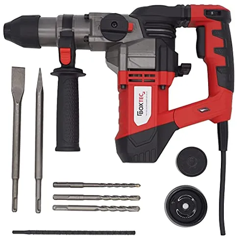 BOXTEC TRH 1500 Bohrhammer SDS-PLUS 1500W - Bohrmaschine mit 1500W Leistung, 3 Funktionen und LED-Statusanzeige, inklusive Koffer und umfangreichem Zubehör für vielseitige Anwendungen.