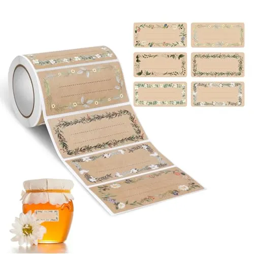 AiQInu Etiketten Selbstklebend Kraftpapier,200 Stück Etiketten zum Beschriften, Klebeetiketten, Marmeladen- für Gläser, Marmelade, Flaschen, Tüten Aufkleber (75x35mm)