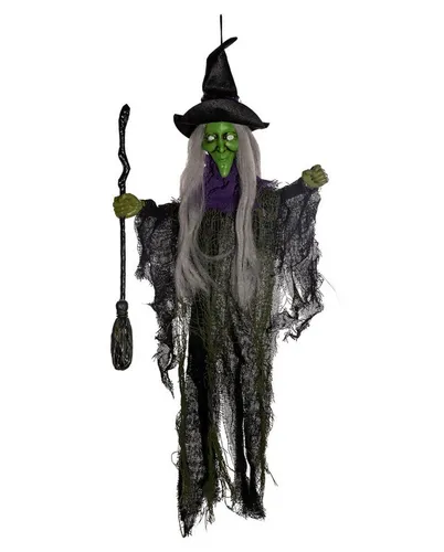 Horror-Shop Dekoobjekt Klassische Hexe mit Hexenbesen als Hängefigur 60 c