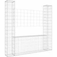 vidaXL Gabionenkorb U-Form mit 2 Säulen - Stabil und Attraktiv - Der Gabionenkorb aus witterungsbeständigem Eisen ist ideal für Gartenprojekte. Er schafft eine ansprechende Stützmauer und schützt vor Wind und Lärm. Einfach zu befüllen für schnellen Aufbau!