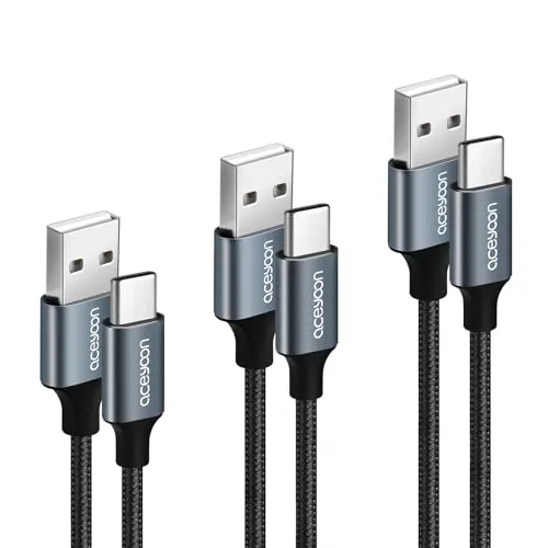 aceyoon USB 2.0 auf USB C Kabel, [3 Stück 0.3m+0.5m+1m] USB Typ C Kabel Schnellladekabel und Datenkabel mit Nylon Geflochtenes für Galaxy S24 S23, für Huawei, für Google und mehr