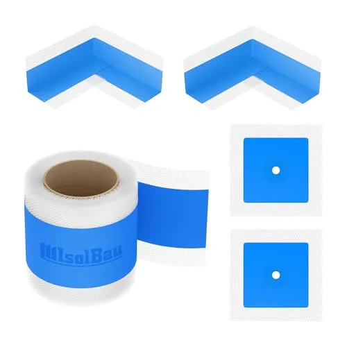 Isolbau 101B Bandset - Dicht-Set für den Innen und außen bereich inkl. 10 m Dichtband, 2x Innenecken & 2x Wandmanschetten, Abdichtung Dusche Bad Küche Wand Wasserdicht