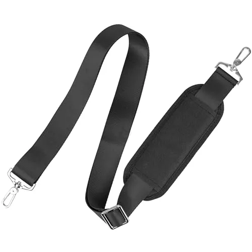 Universal Schultergurt, 1 Pack, in Schwarz, mit Karabinern, 38 mm Gurtbreite, 90 bis 160 cm Längen-einstellbar, Schulterpolster, Metall Leiter Schnalle, Taschen Haken, Ersatz Schulterriemen Gurt Band