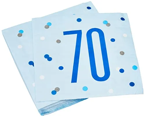 Papierservietten - Zahl 70 - 16,5 cm - Glitzer Blau & Silber Geburtstag - 16er-Packung