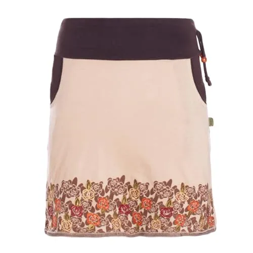 Vishes Alternative Bekleidung - Damen Mini-Rock 100% Baumwolle Blumen-Muster extra breiter Bund mit Kordel-Zug und Taschen mit Stickerei beige 36