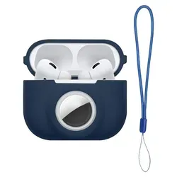 kwmobile 2-in1 Hülle kompatibel mit Apple Airpods Pro 2 - Kopfhörer Case kompatibel mit Airtag - Weiches Silikon Cover - Schutzhülle mit Karabin... - Dunkelblau