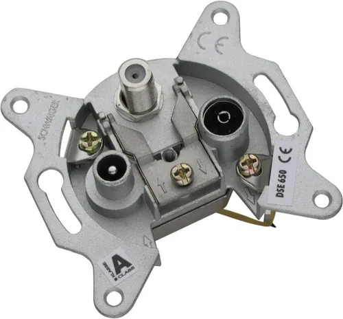 Schwaiger SAT Einzel-Stichleitungsdose DSE650 531 (2,5dB), F IEC silber, 3-Loch, 1x F / 2x IEC