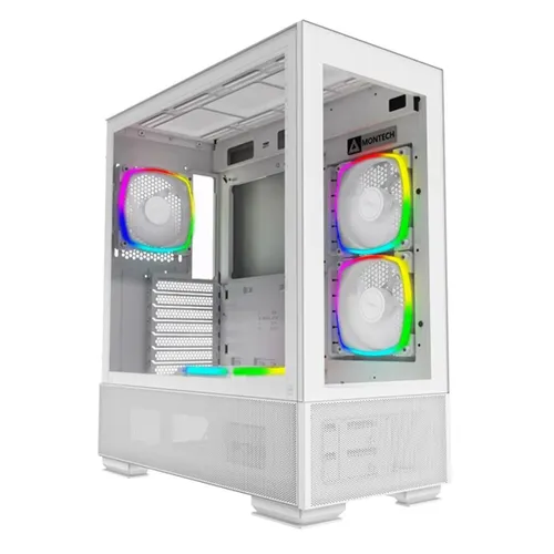 Montech SKY TWO Midi-Tower - Weiß mit Temperglas - Geräumiger PC-Gehäuse Midi-Tower mit exzellentem Airflow, geeignet für ATX-Mainboards und 360 mm Radiatoren, ausgestattet mit vier vorinstallierten 120-mm-PWM-ARGB-Lüftern.