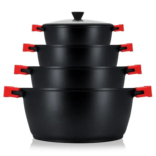 briebe Black Titanium Kochgeschirr-Set 8-teilig - Topf- & Pfannensets mit umweltfreundlicher PFOA-freier Antihaftbeschichtung, ideal für gesundes Kochen mit minimalem Ölverbrauch und einem eleganten Design.