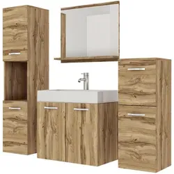 Feldmann-Wohnen Badmöbel-Set, Eiche Wotan, Holz, 4 Fächer, Rechteckig, 121x132x35 cm, Badezimmer, Badmöbelsets & Badmöbelserien, Badmöbel-Sets