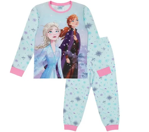 Disney Eiskönigin 2 Pyjama für Kinder - Anna und Elsa, Größe 122 - Langer Schlafanzug in Hellblau aus 100% Baumwolle, ideal für gemütliche Nächte. Mit den beliebten Charakteren Anna und Elsa für ein magisches Schlafgefühl.