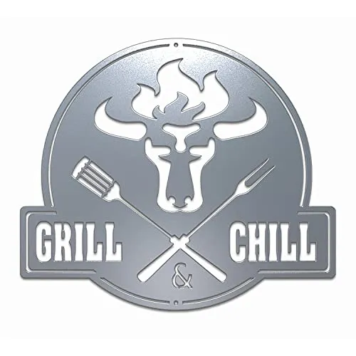teileplus24 CG02 Gartenschild | Grill Schild | Stier + Grill&Chill | Edelrost | 41cm x 35cm