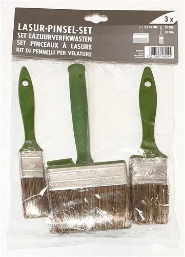 Lasur Pinsel Set, 3-teilig, je 2x Flachpinsel und 1x Flächenstreicher