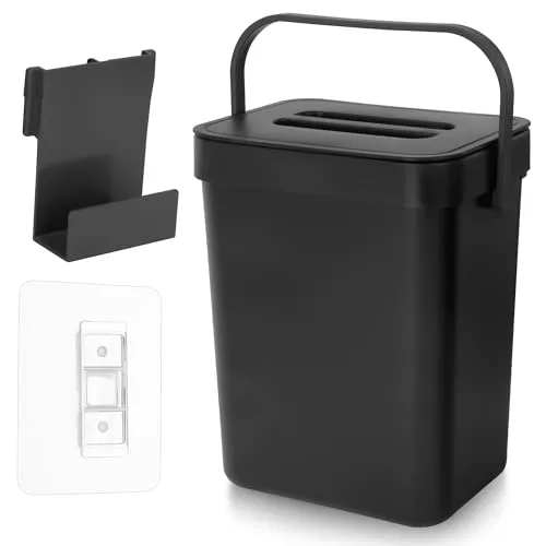 Yesaler Komposteimer für die Küche Kleiner Biomülleimer Küche Hängend Mülleimer 3L Abfalleimer mit Deckel für Zuhause Schwarz