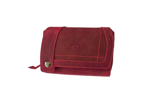 Buffalo Hill Geldbörse XL Büffelleder Portemonnaie, Kartenetui mit RFID-Schutz >BH-2679<, eleganter Damen Geldbeutel mit 12 Kartenfächern in Rot