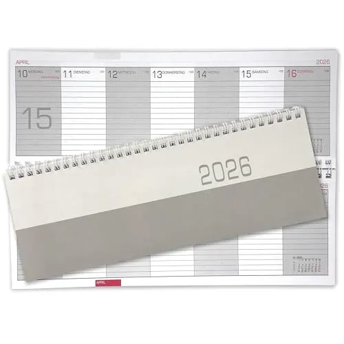 Tischkalender 2026 quer 1 Woche 1 Seite - Platz für Notizen & Adressen | Tischquerkalender 2026 mit Ringbindung | Schreibtischkalender 2026 quer