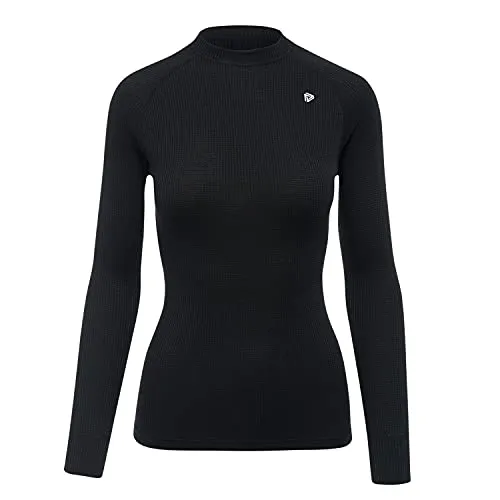 Thermowave Originals Thermounterwäsche Damen Langarm - Sport Langarmshirt Damen - Longsleeve Damen Unterhemd Warme Leicht Quick Dry Wicking Wandern Laufen Fahrrad Skifahren Thermo Shirt - Schwarz, M