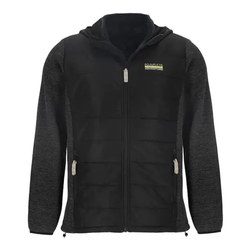 Baumfuchs Herren Hybridjacke Stepp und Fleece - Outdoor-Jacke mit Kapuze in Schwarz Größe XXL