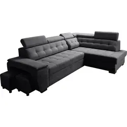 Robin Grand Ecksofa mit Schlaffunktion Bettkasten Kopfstützen 277x180x86 Schwarz Rechst