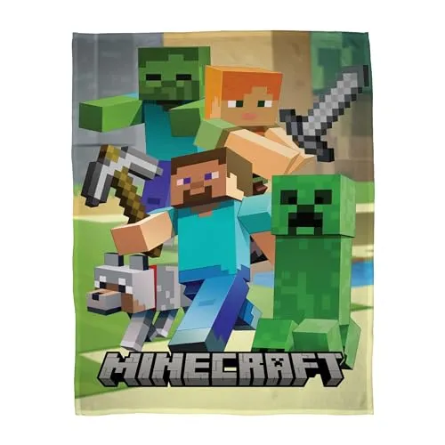 Familando Minecraft Kuscheldecke 160x200 cm - Tagesdecke für Kinder mit Minecraft-Motiv, flauschig und pflegeleicht aus 100% Polyester, perfekt für gemütliche Stunden auf der Couch.
