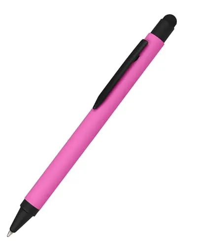 𝗢𝗡𝗟𝗜𝗡𝗘 Kugelschreiber Alu Stylus Pink, Druckkugelschreiber aus Aluminium, auswechselbare Großraum-Mine, Schreibfarbe blau, mit Softtouch Feeling, Stift mit Touchpen, 1 Stück