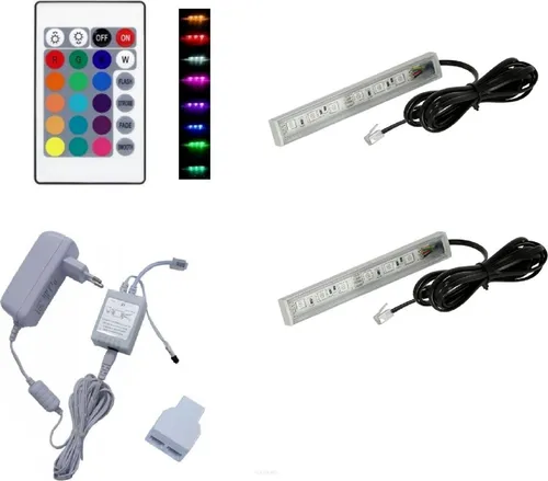 QLS LED Unterbauleuchte RGB 12V - Schrankbeleuchtung mit fest integrierten LEDs, dimmbar und mit Fernbedienung für 16 Farben – perfekt für stimmungsvolle Akzente im Wohnraum.