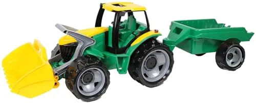Lena 02123 - Giga Trucks Traktor mit Schaufel und Anhänger grün - Kinderfahrzeuge: Robuster Traktor mit Frontlader und Anhänger, ideal für drinnen und draußen, TÜV zertifiziert und ausgezeichnet mit Spielgut!