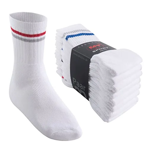 MT Damen und Herren Sport- und Freizeitsocken (8 Paar) Tennissocken - Weiss-Colourstripe 43-46
