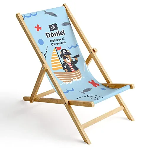 Ferocity Kinder Holz-Liegestuhl Personalisierbar Klappbar Klappliegestuhl Sonnenliege Strandstuhl Wechselbezug Motiv Pirate Bär [119]