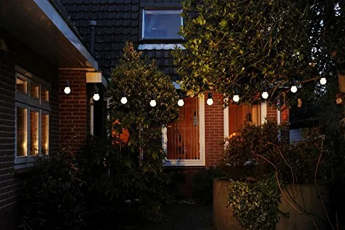 FHS LED-Lichterkette 18283 - 20er Kugelornament - Lichterketten für den Außenbereich, 20 warmweiße Kugeln auf 4,75m, ideal für stimmungsvolle Feste und Partys, wetterfest mit Schutzklasse IP44.