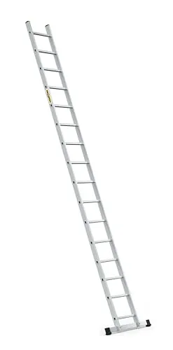 DRABEST PRO Serie Anlegeleiter Aluminium-Stufenleiter - 16 Stufen - mit Leiterhaken - Tragfähigkeit 150 kg - Anti-Rutsch-Füße, Leichtes Gewicht, korrosionsbeständig - EN131