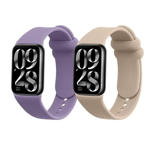 kwmobile 2x Uhrenarmband für Xiaomi Smart Band 8 Pro/Band 9 Pro/Redmi Watch 5 / Redmi Watch 4 Armband - Fitnesstracker Band Set aus TPU Silikon - Ersatzarmband Smartwatch - Beige Lavendel
