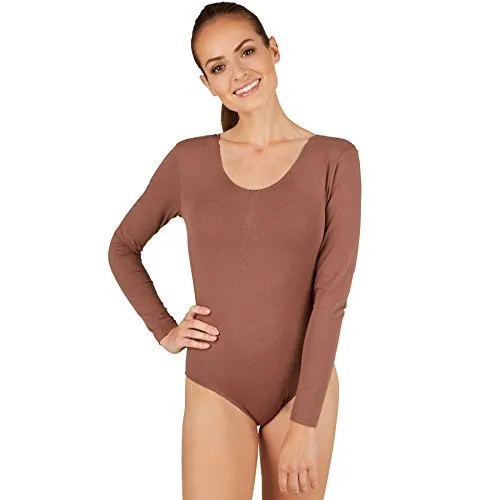 dressforfun tectake Damen Langarm-Body mit Rundhals Ausschnitt (S | Braun | Nr. 301290)