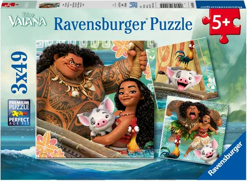 Ravensburger Puzzle 3 x 49 Teile Kinder Puzzle Disney Vaianas Entdeckungsreise 08004, Puzzleteile